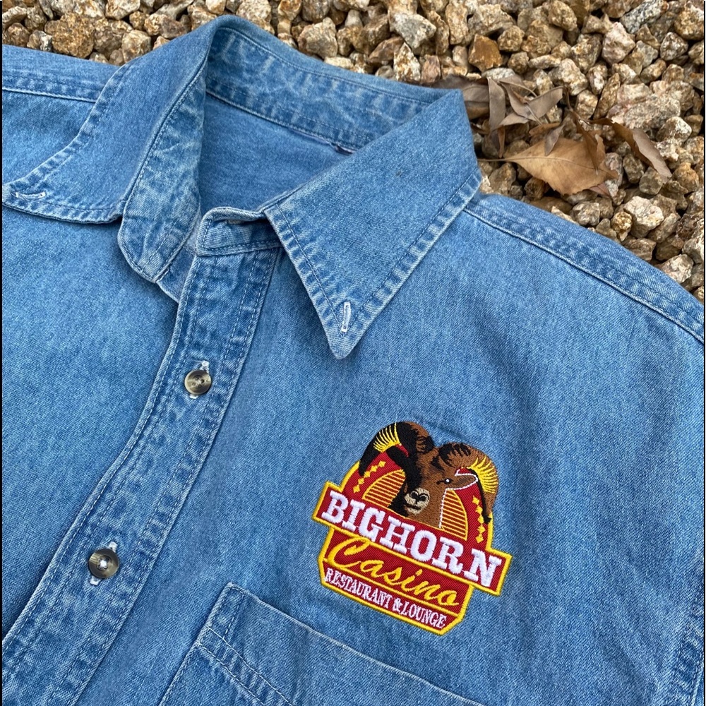Denim Longhorn casino button down